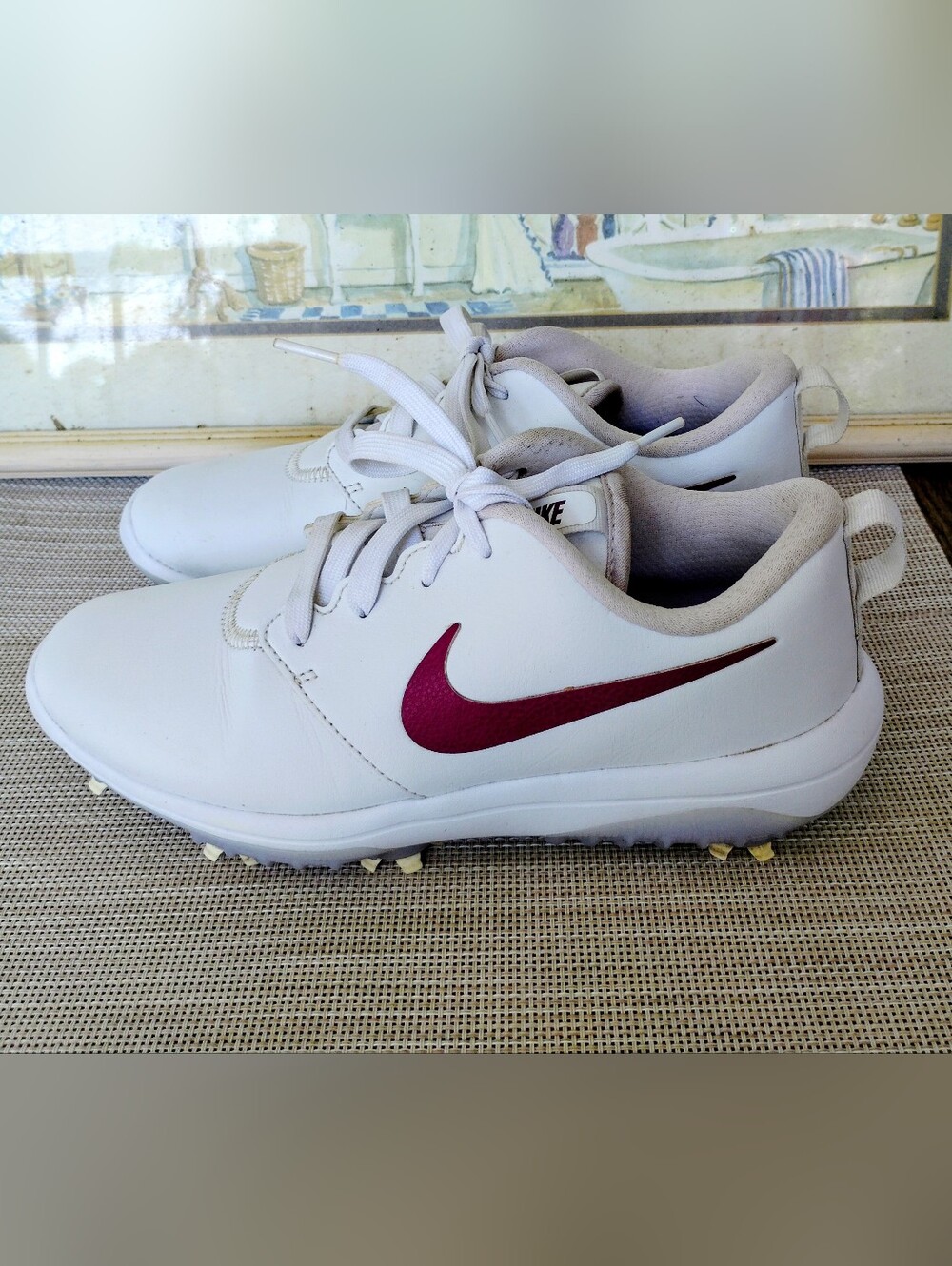 Women's Nike Roshe "Golf Tour" White/Maroon 6-Cleat (X 7) Golf Shoes. Size 7.
